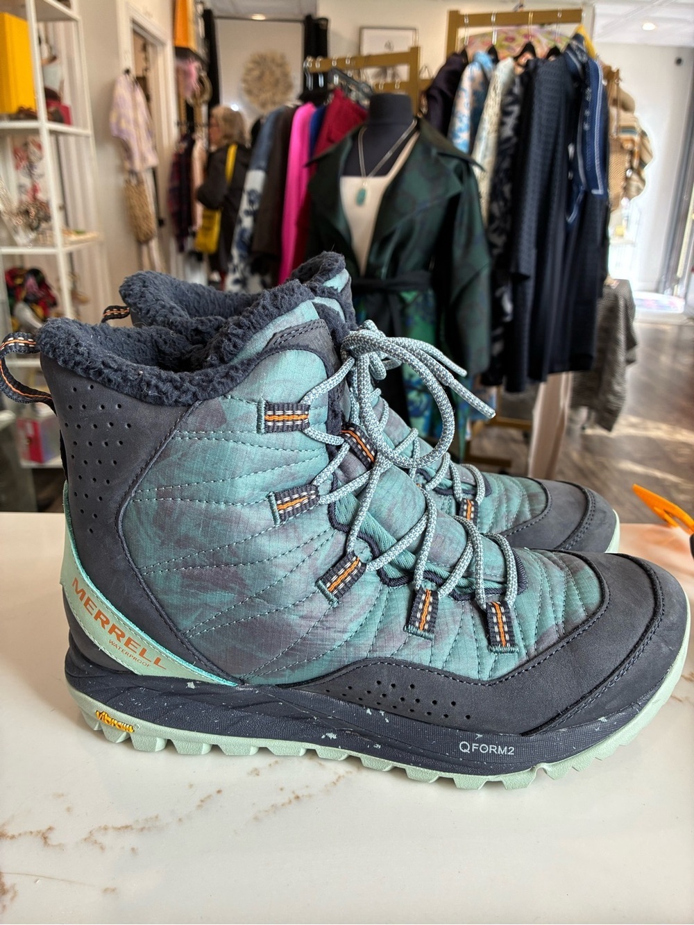 Merrell antora Teal and Gray Insulated Waterproof Winter hiking sneaker Boots